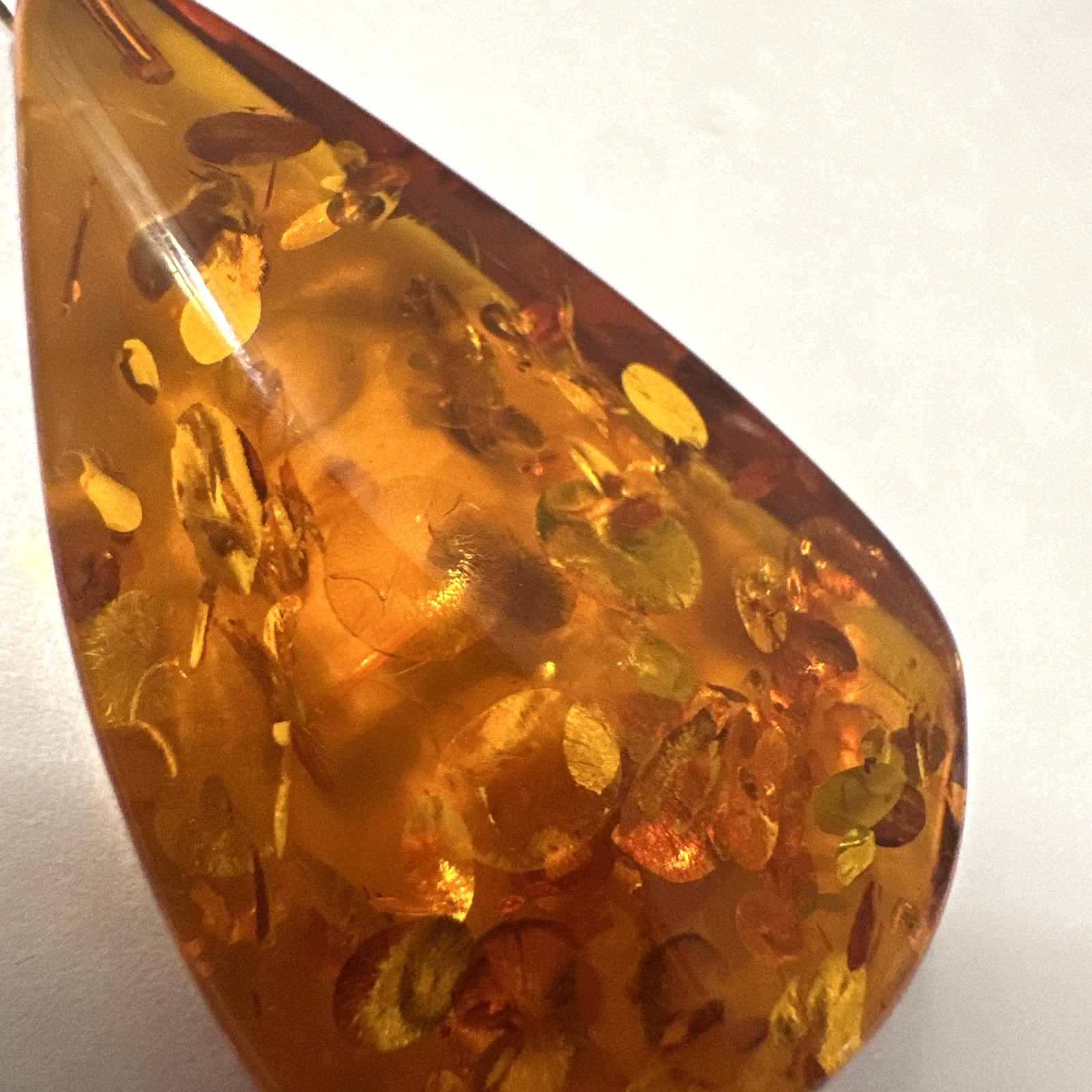 Vintage Baltic Amber Pendant Teardrop 2 x 1″ Sterling Silver Bail Marked FF 925