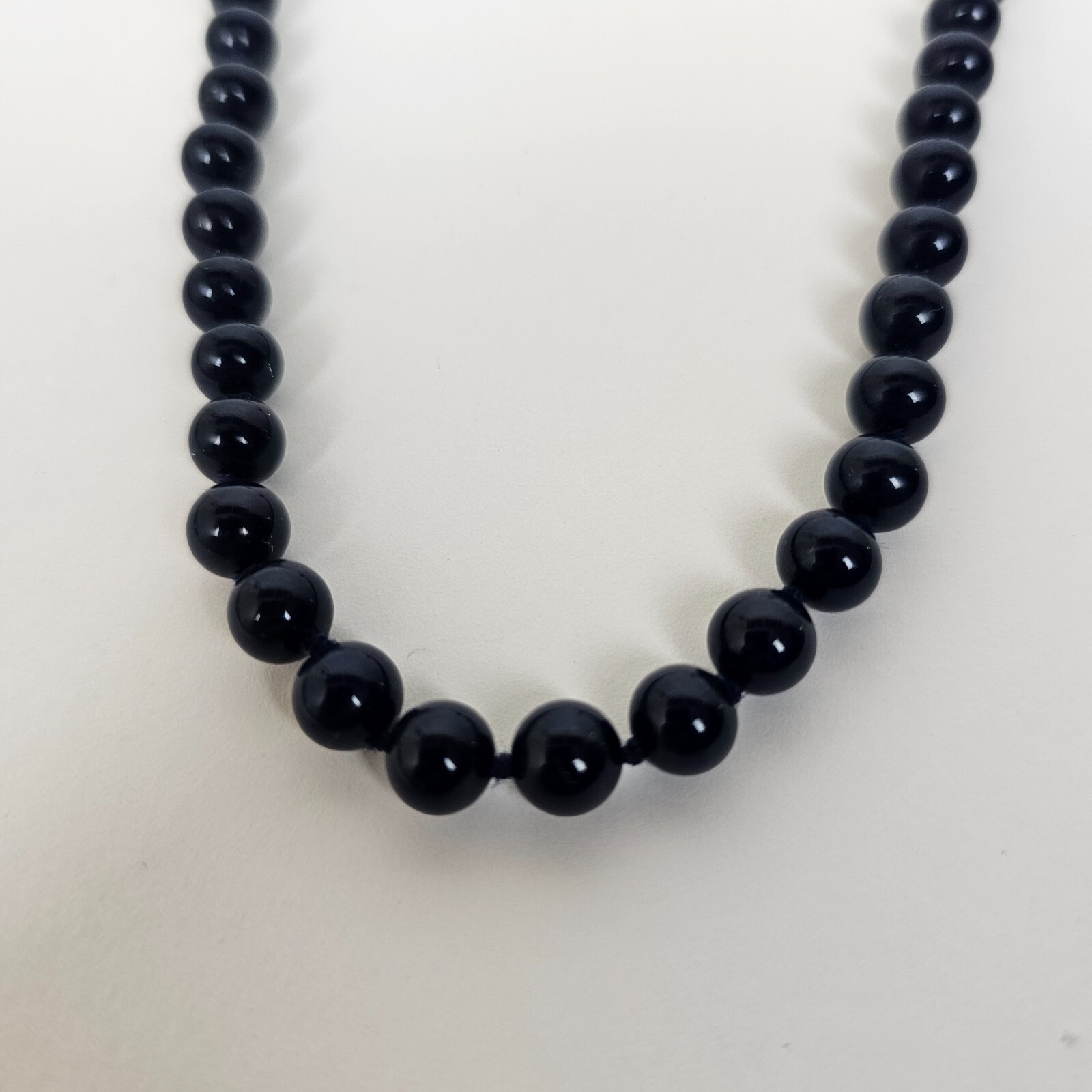 Vintage Monet Necklace Navy Blue Dainty Glass Bead Choker Hand Knot Signed 16.5″