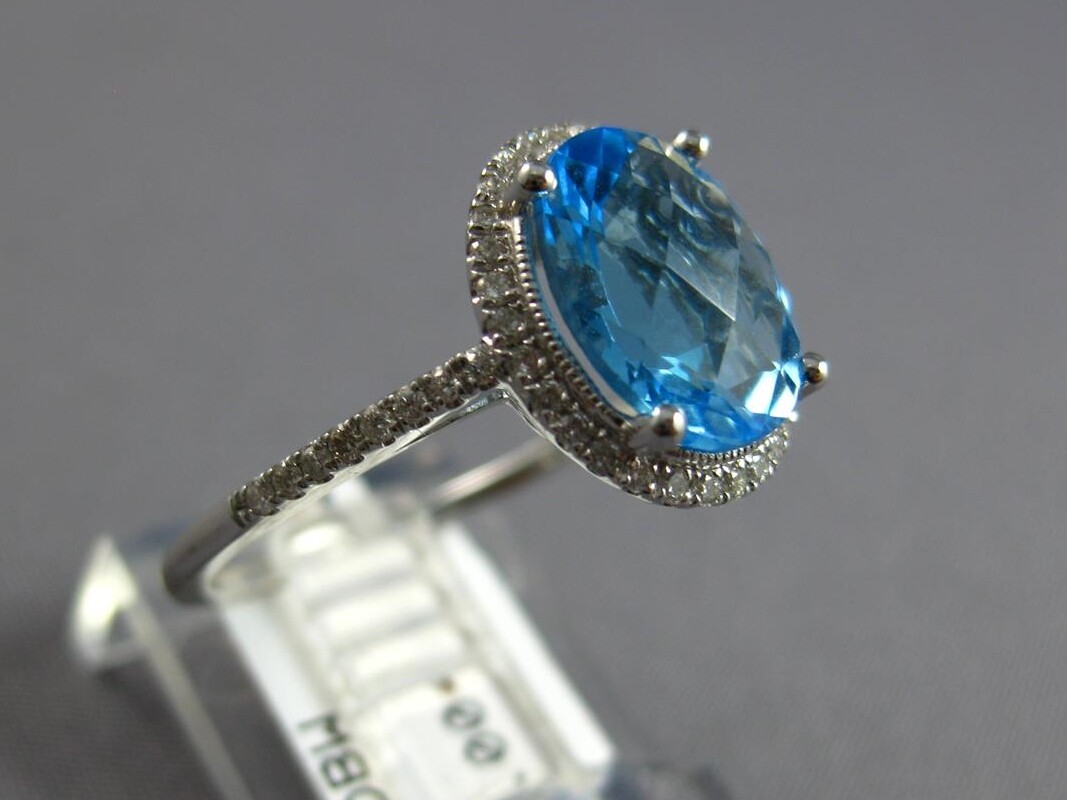 WIDE 3.11CT DIAMOND & AAA BLUE TOPAZ 14K WHITE GOLD OVAL & ROUND ENGAGEMENT RING