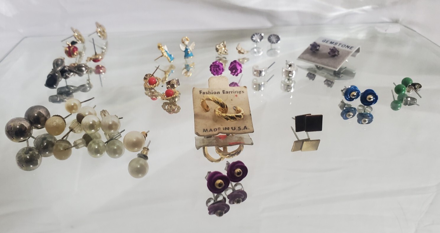 Vintage Earring Lot 16 pair miniature rose angel butterflies posts 60s 80s 90s