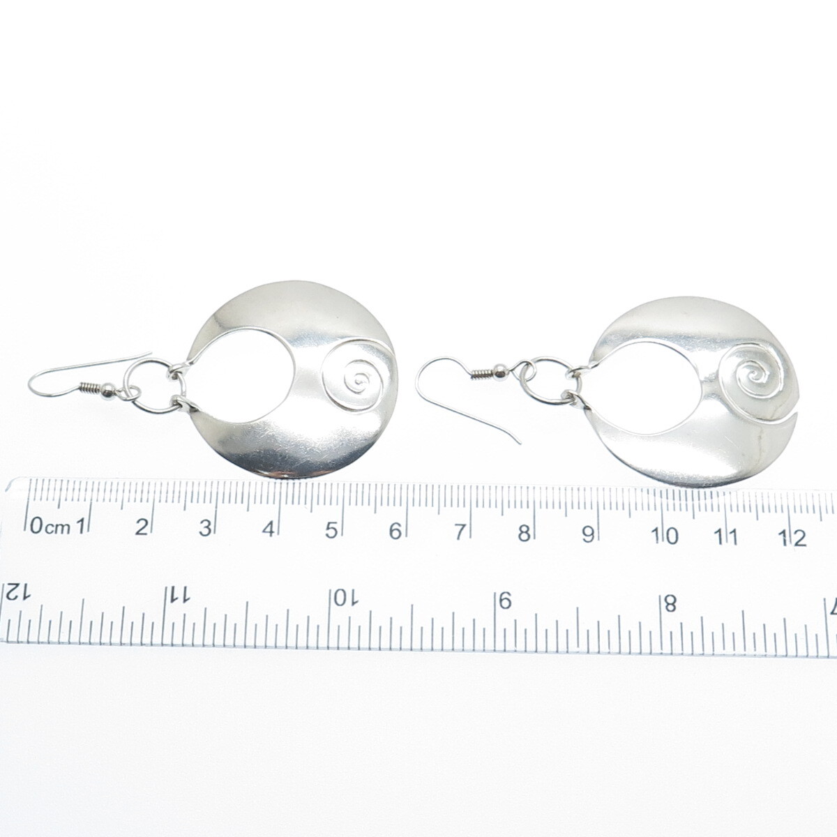 DOMINIQUE DINOUART 925 Sterling Silver Vintage Spiral Crescent Dangle Earrings