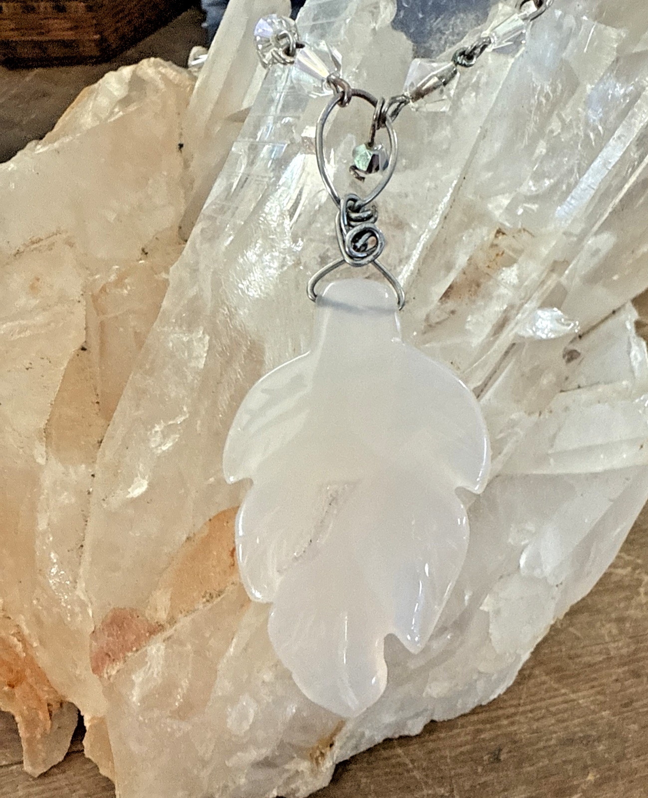 VTG Y2K NECKLACE Layer AGATE LEAF GEODE CRYSTALS AB Boho Hippie Gypsy Wedding