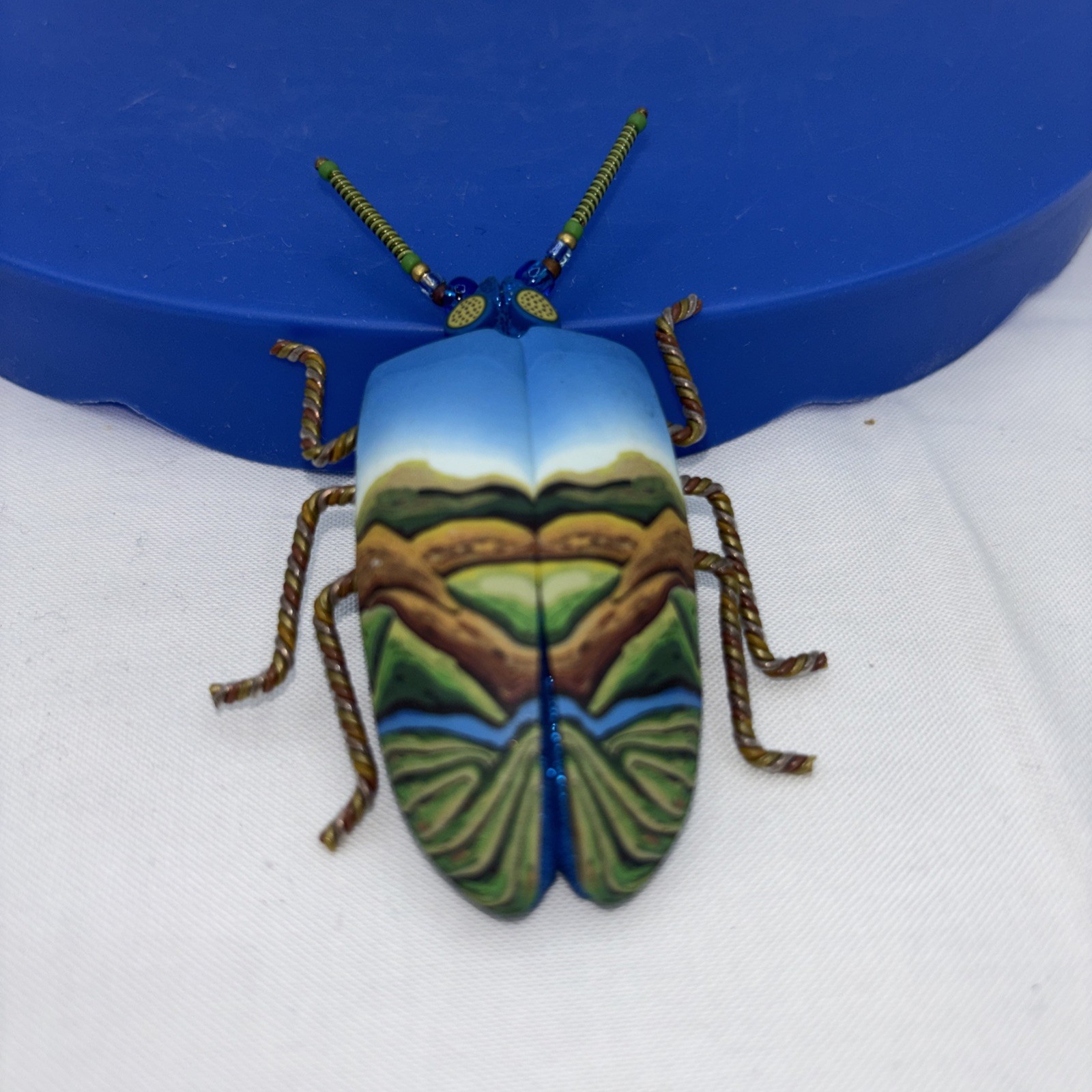 Vintage Rare Multicolor Hand Crafted Joyce Fritz Studio Colorful Bug Pin.