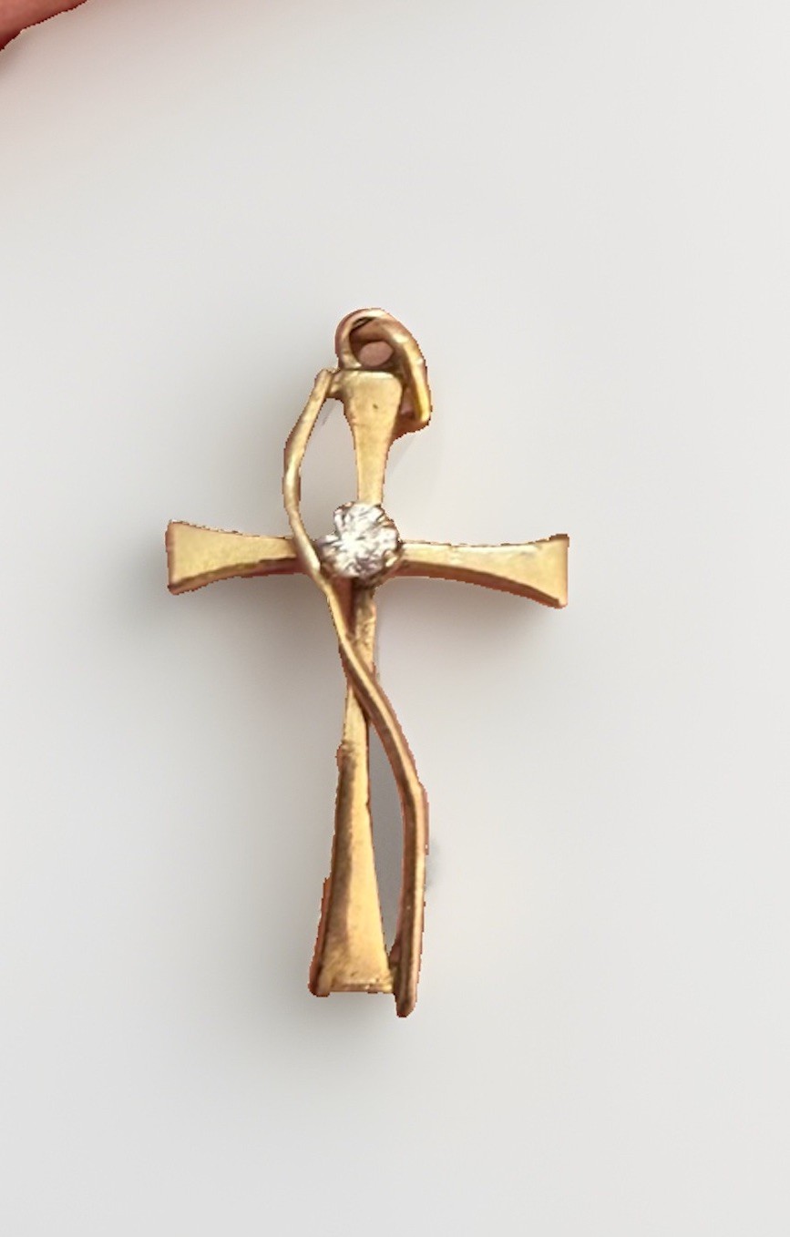 VTG 14k Gold Filled Cross Pendant NECKLACE RELIGIOUS CHARM Dainty