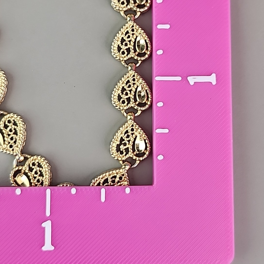 Vintage Heart Chain Bracelet Filigree Openwork 1cm Gold Tone 6.5″