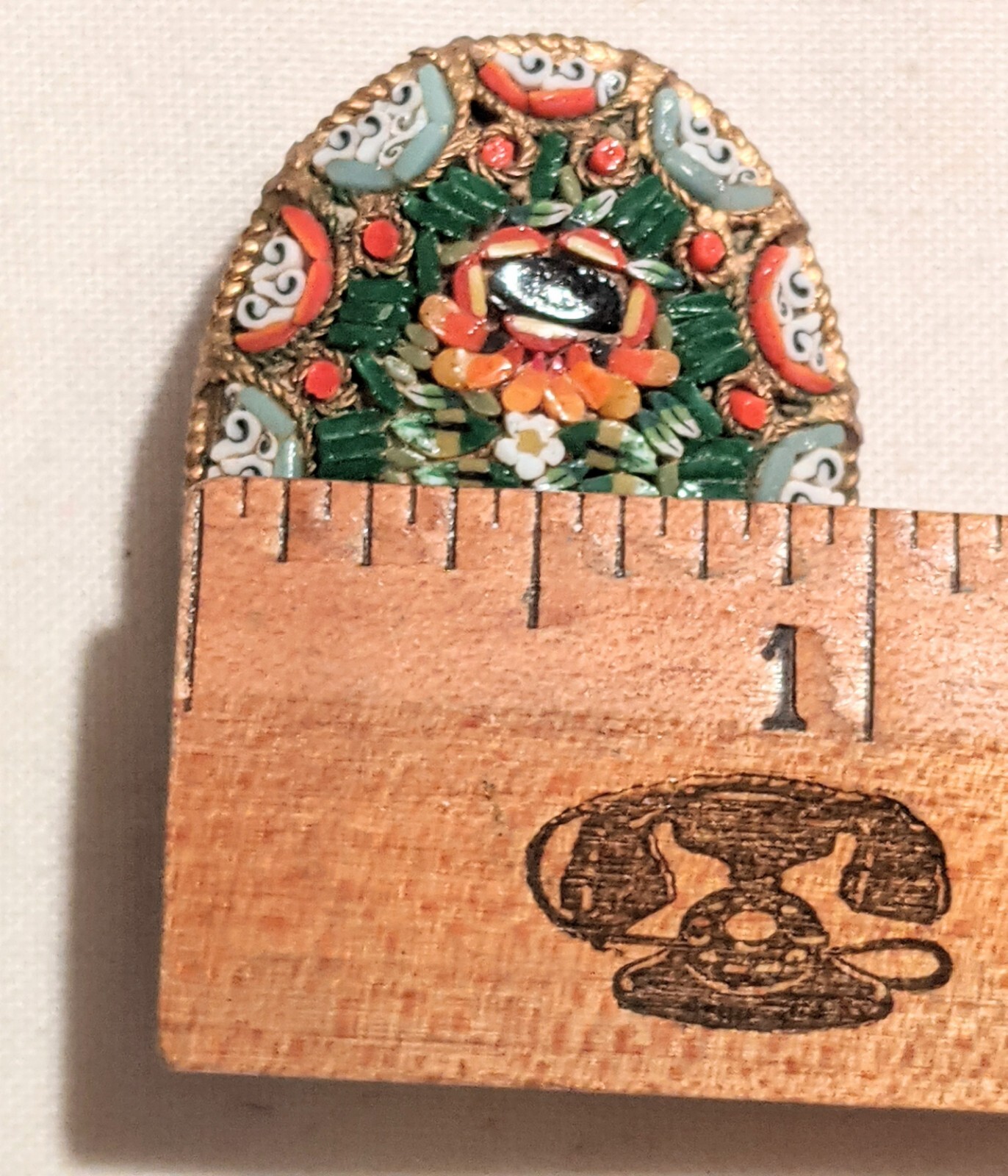 Victorian Micro Mosaic Brooch Signed Made In Italy Pin Floral Bouquet Oval