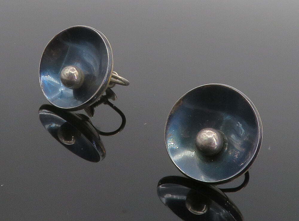 LOS CASTILLO MEXICO 925 Silver Vintage Modernist Non Pierce Earrings EG2936