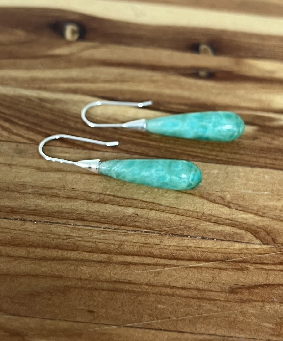 Vintage 1940s Czech Lampwork Green Bead 925 Sterling Silver Art Glass Earrings