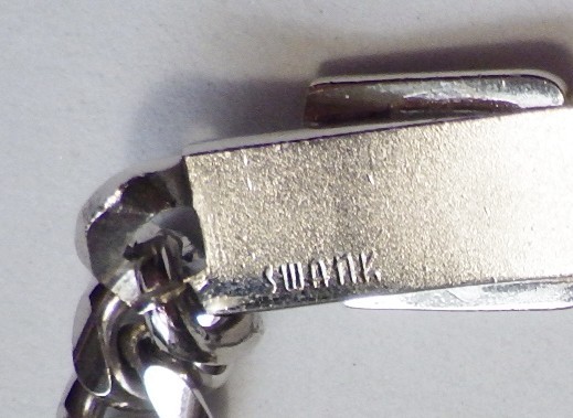 Vtg Signed SWANK Engraved CHRIS Cuban Link Buckle ID Bracelet Florentine SP 8.5″