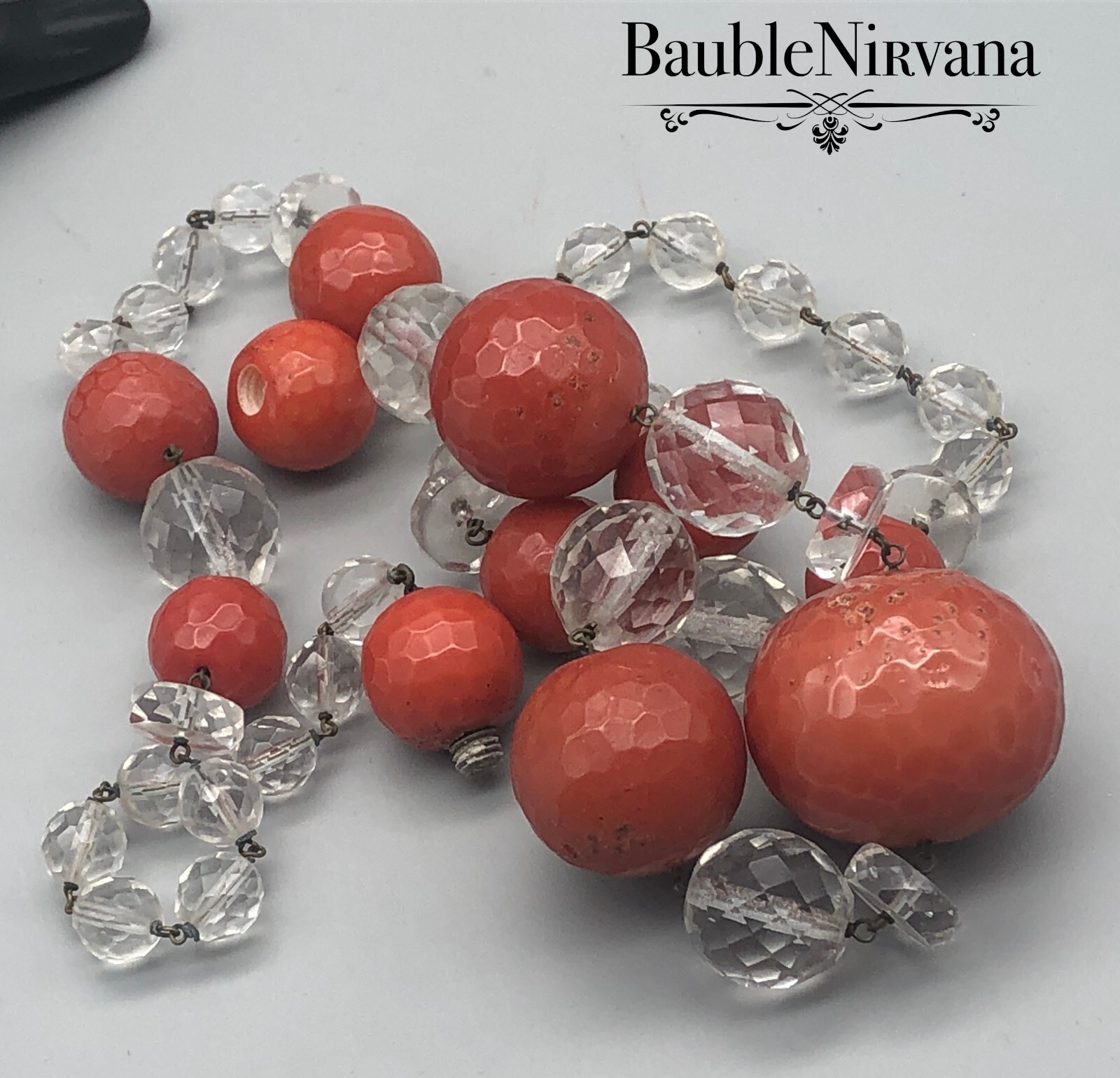 Vintage 1980s Super Chunky Graduated Crystal Clear&Lucite Burnt Orange Necklace