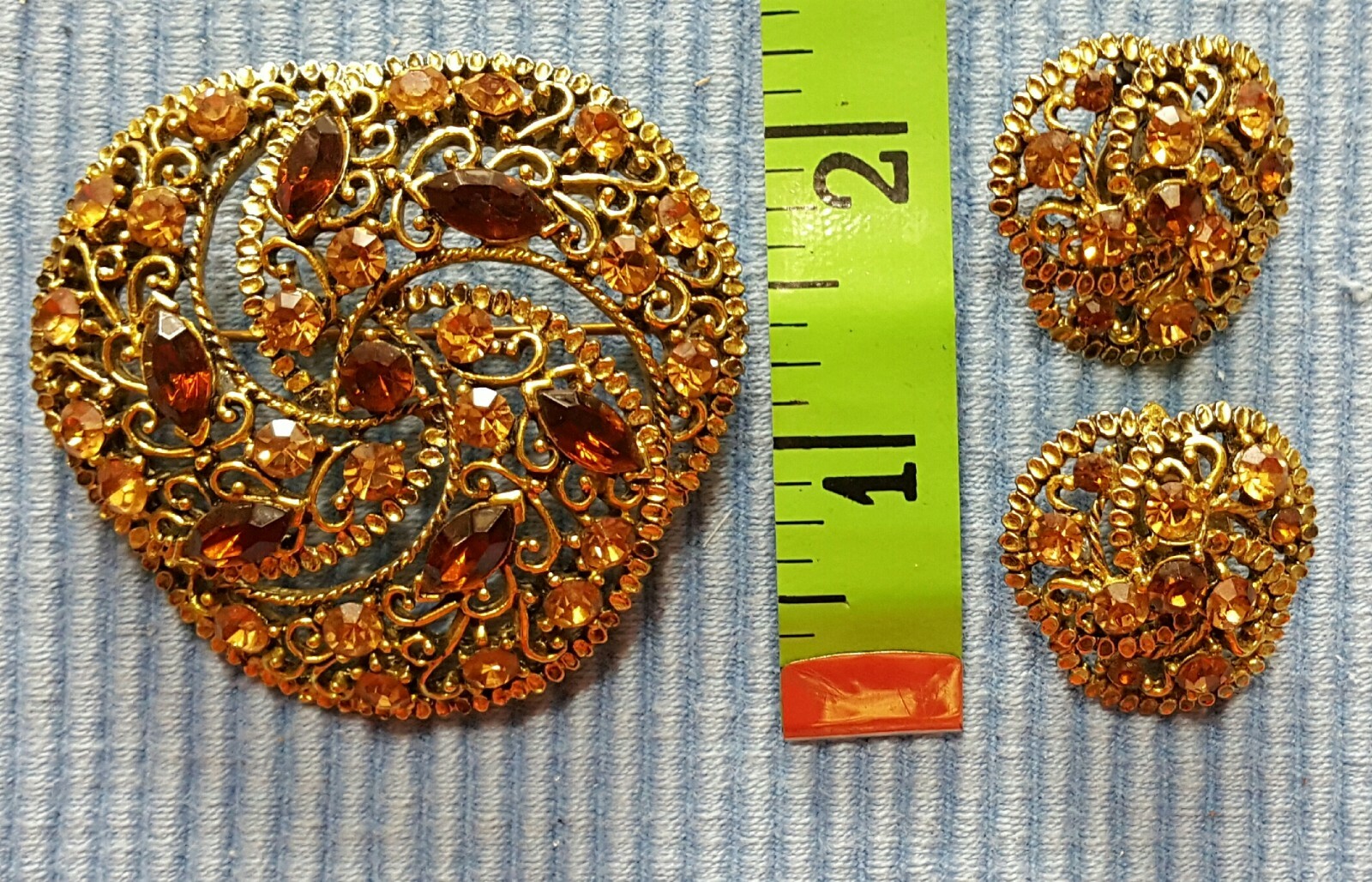 Vintage Rhinestone Brooch and Earrings Set Ornate Beautiful