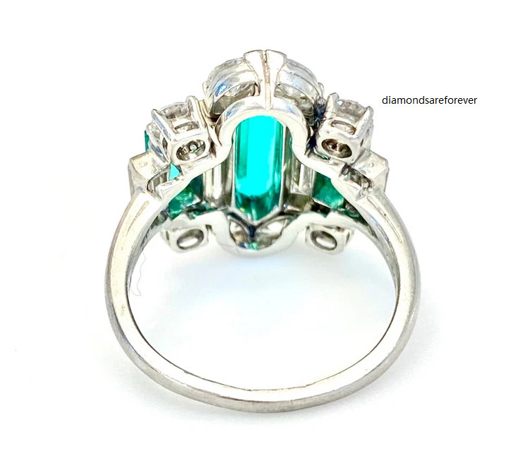 Fancy Cut Vivid Green 14.68CT Emerald With Old European Cut CZ Art Deco Ring