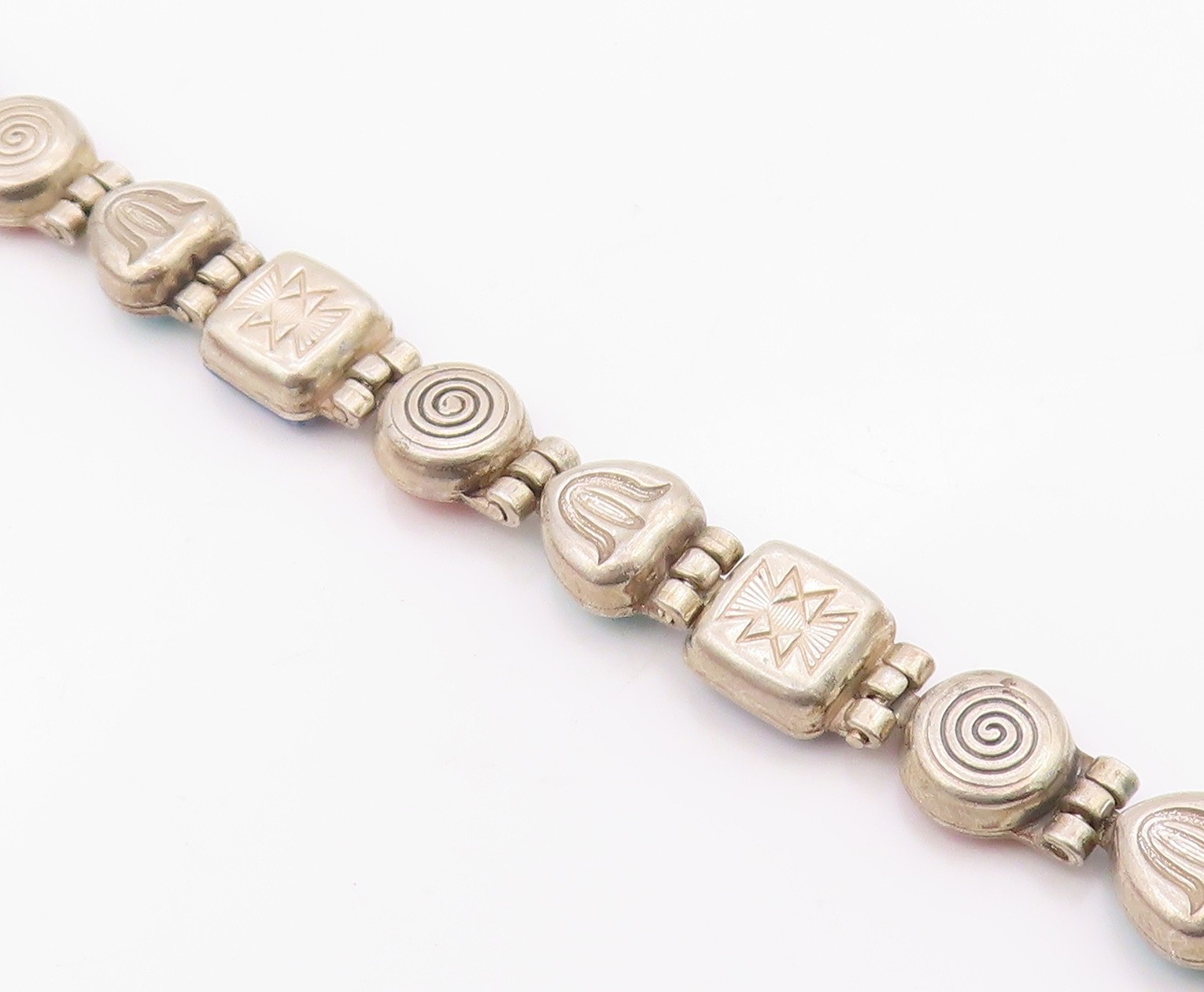 925 Sterling Silver Vintage Bracelet CAROLYN POLLACK Multi Gemstone Link BT12119