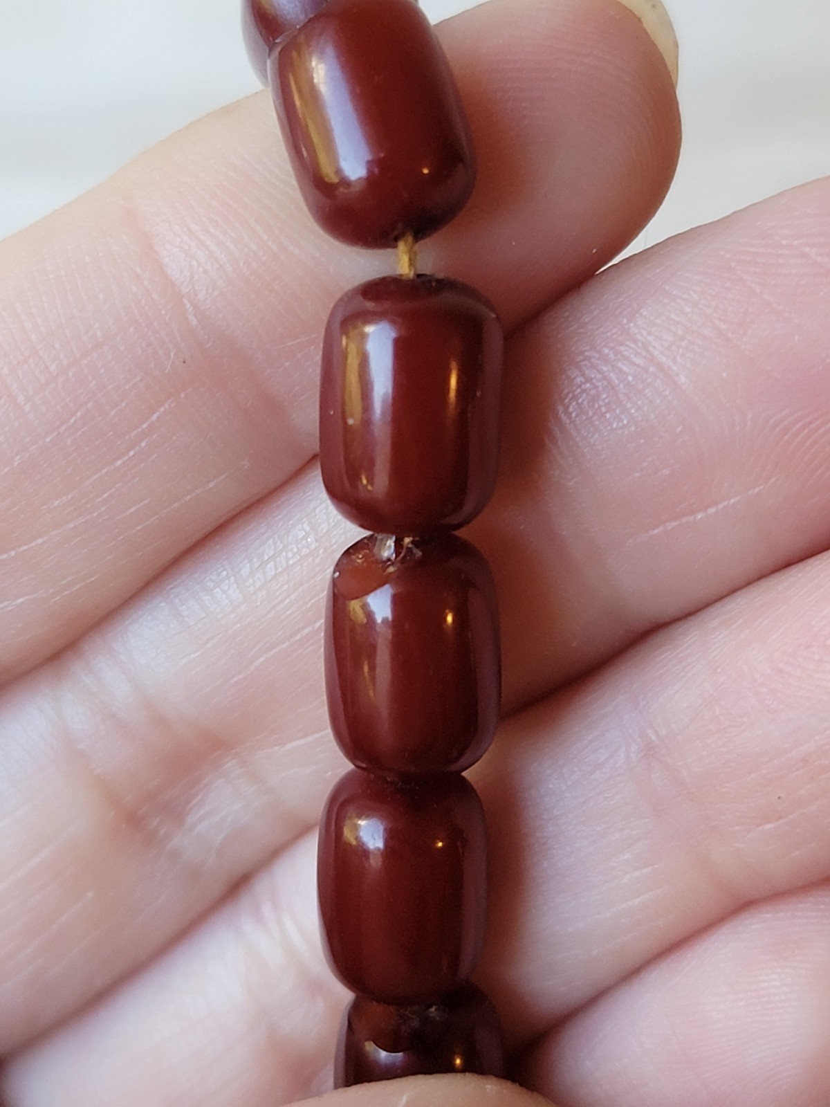 Cherry Amber Bakelite Barrel Prayer Bead Necklace – 76 Grams