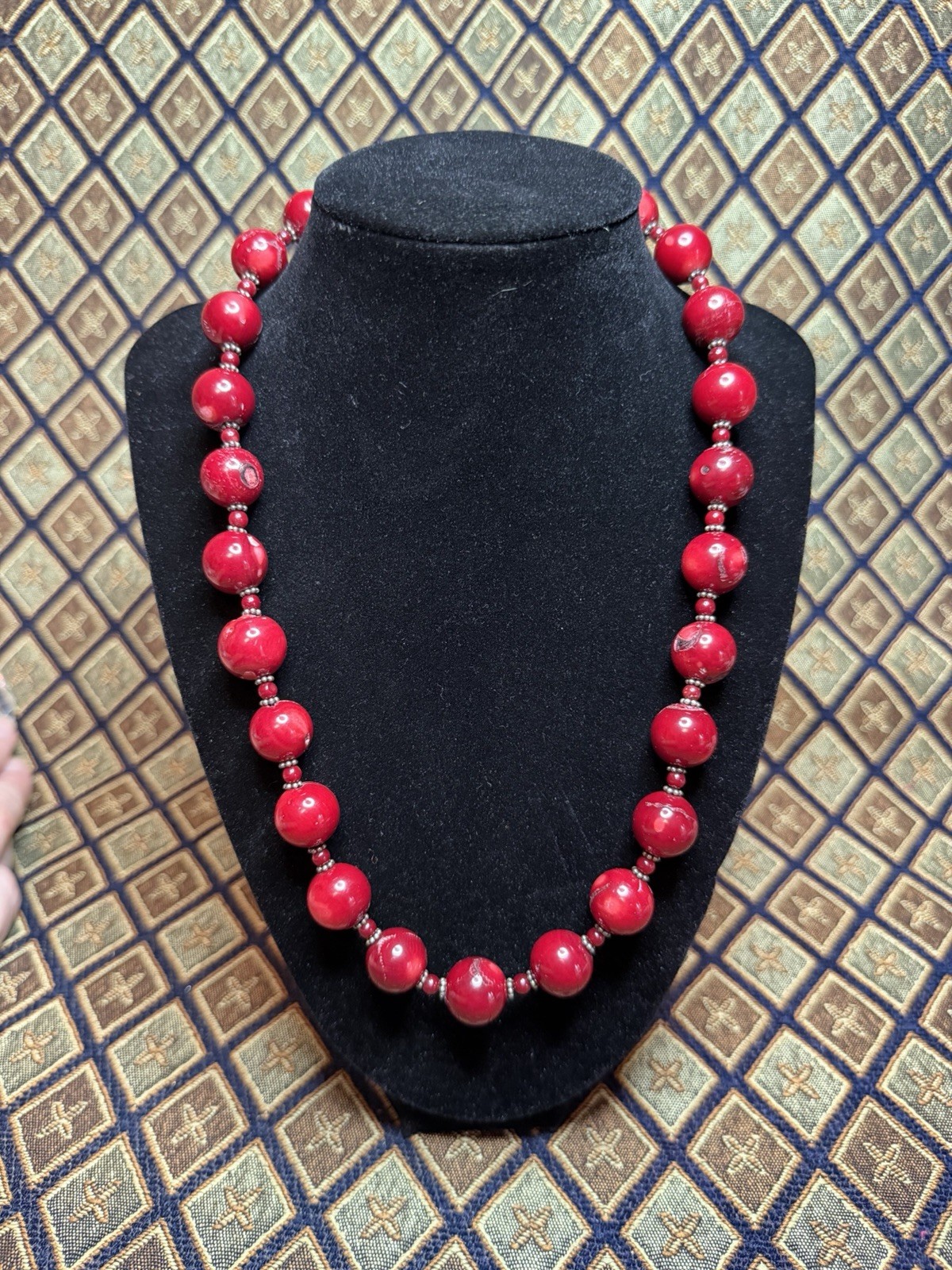 Vintage Red Sea Bamboo Coral Bead Strand Statement Necklace 20.5”