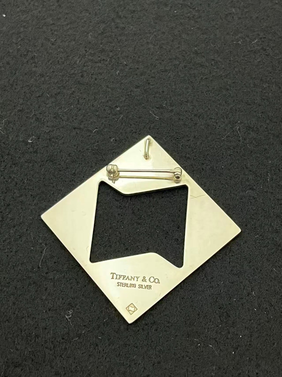 Tiffany & Co. Sterling Silver Square Brooch Pin Pendant Top 39mm SV925 No Pouch