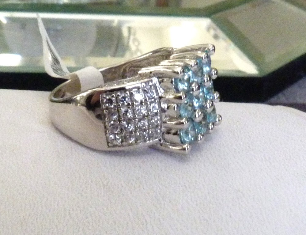 NEW W/TAG DESIGNER KH BLUE & WHITE TOPAZ GEMSTONE STERLING SILVER RING SIZE 10