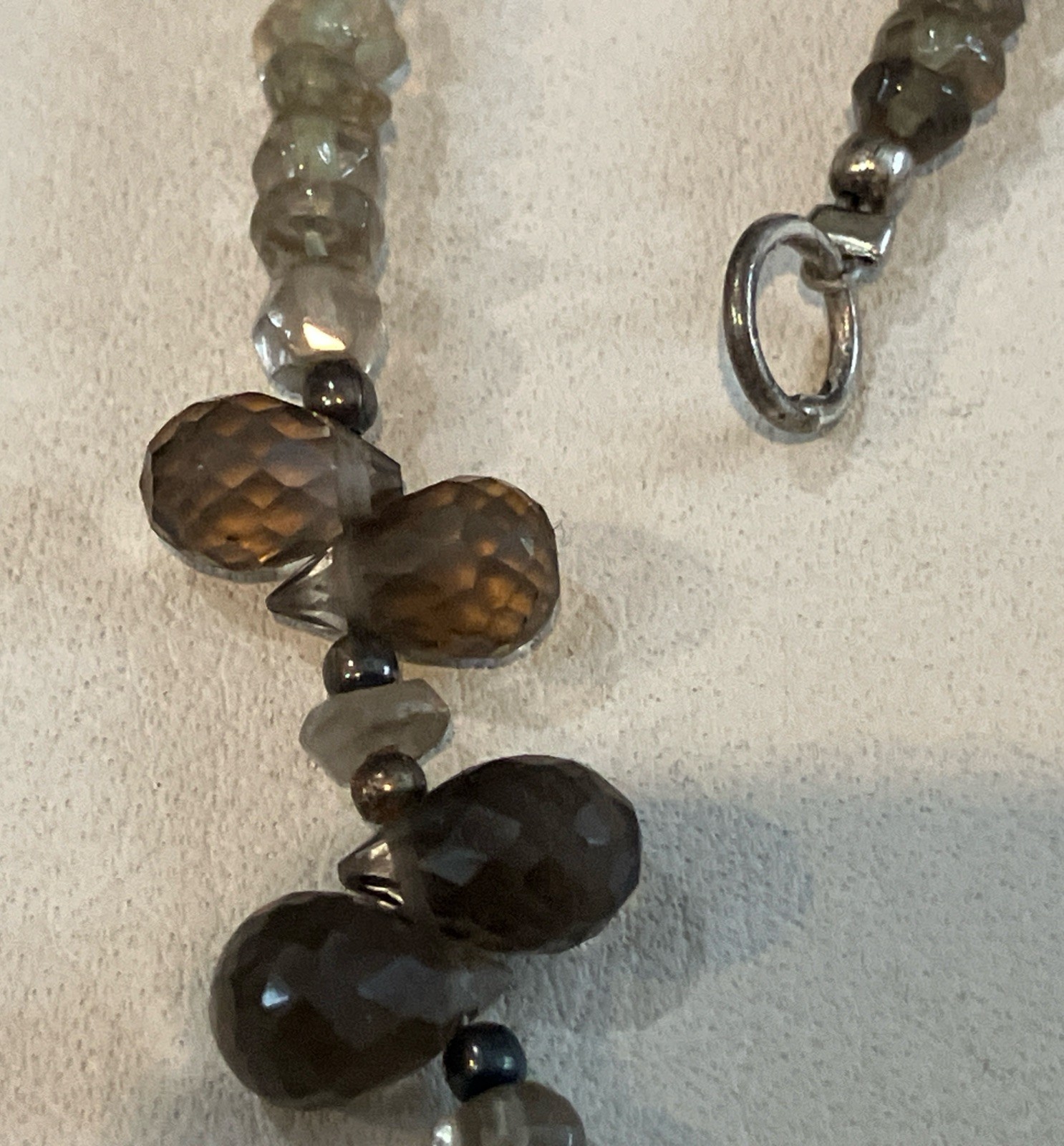 Artisan Beaded Gemstone Briolette Necklace Sterling Silver Hook Clasp 17 1/2”