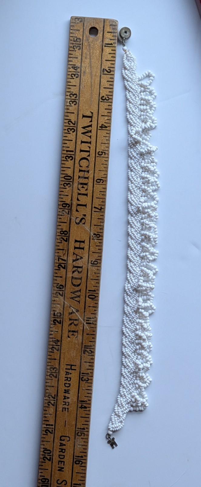 Vtg Japan MCM White Braided Seed Bead Scallop Fringe Collar 15″ Necklace AS IS