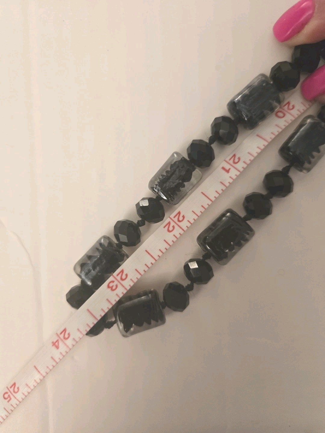 Antique Paris Necklace Black and Clear Glass Beads 1920s Flapper Xtra Long
