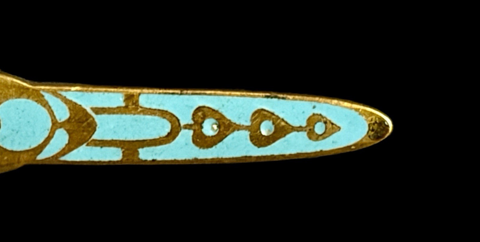 Antique Art Deco Era Turquoise Guilloche Brass Gold Wash Bar Brooch-~1920s