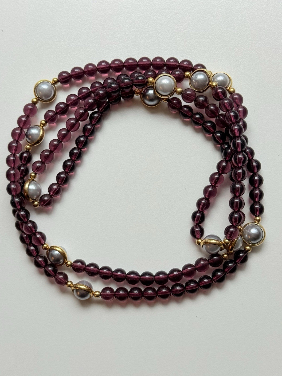 Two Vintage Necklaces, Blue Porcelain and Purple with Faux Pearls (3308)