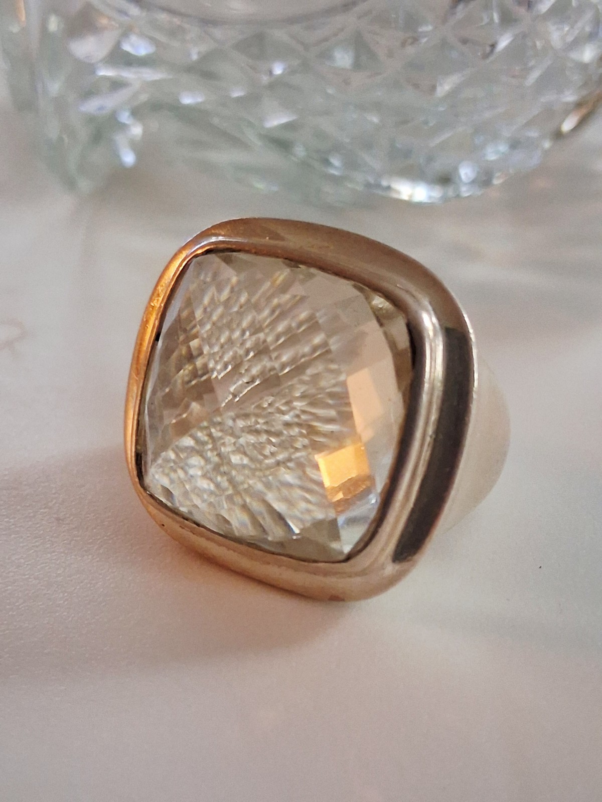 Huge Vintage Rock Crystal Clear Quartz Statement Ring Size 7.5 Sterling Silver