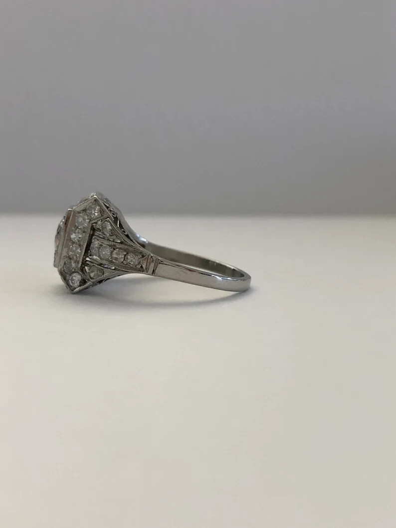 1920s Art Deco Engagement Ring Old European Cut 0.5ct Silver Antique Vintage