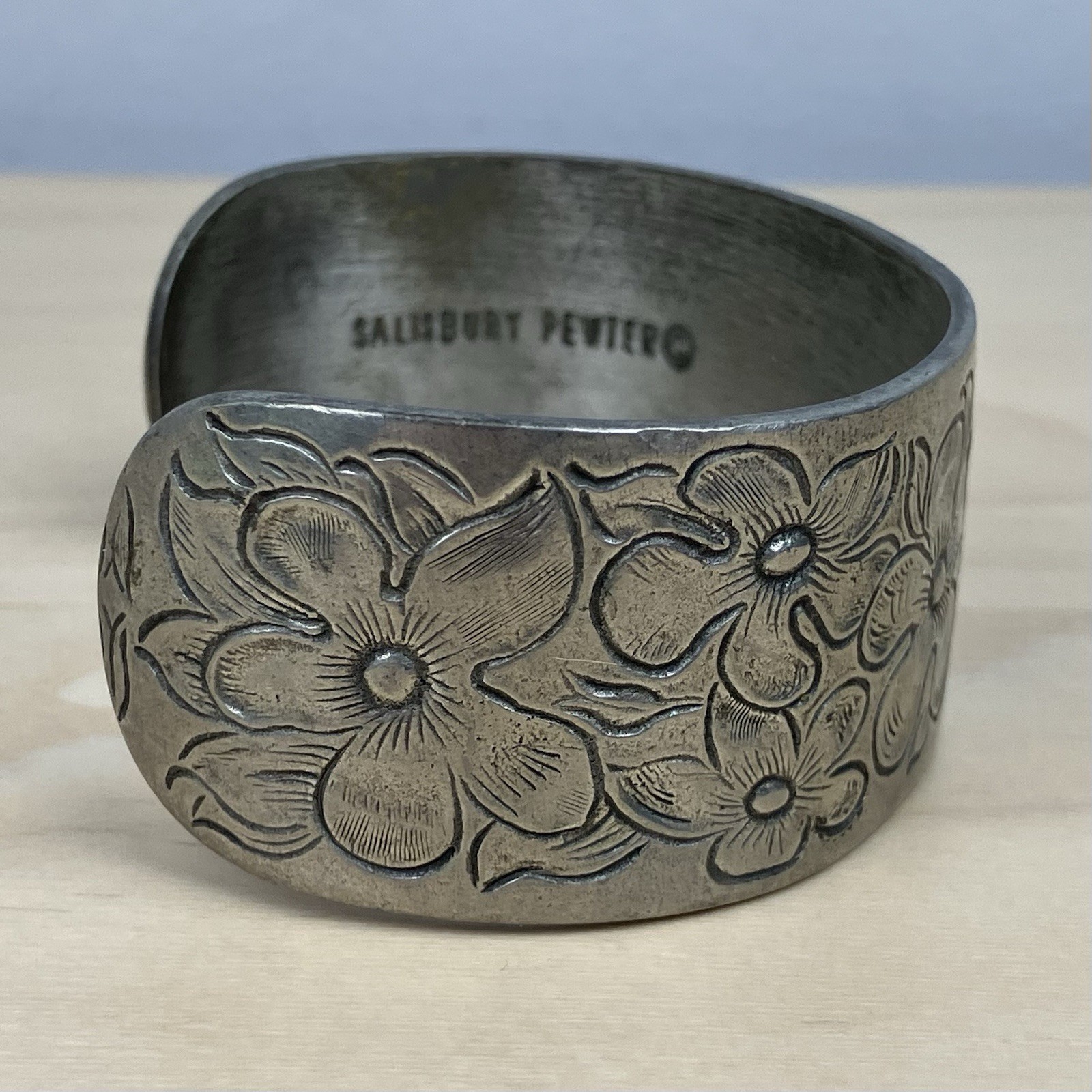 Salisbury Pewter Etched Cuff Bracelet Flowers February