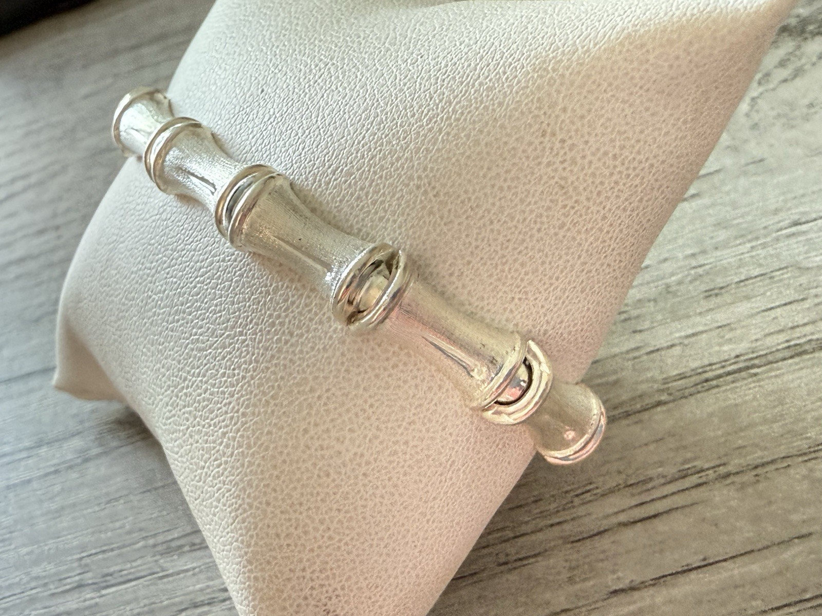 Vintage Signed Sterling Silver 925 Italy Bamboo Link Chunky Chain Bracelet 11g