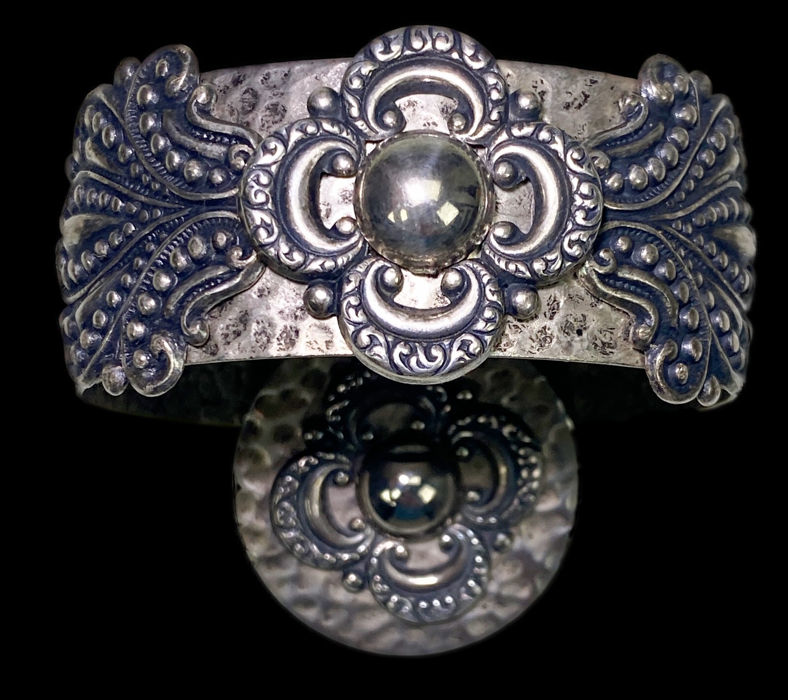 Cuff Bracelet Matching Pendant Drop Hammered Metal Silvertone Costume Jewelry