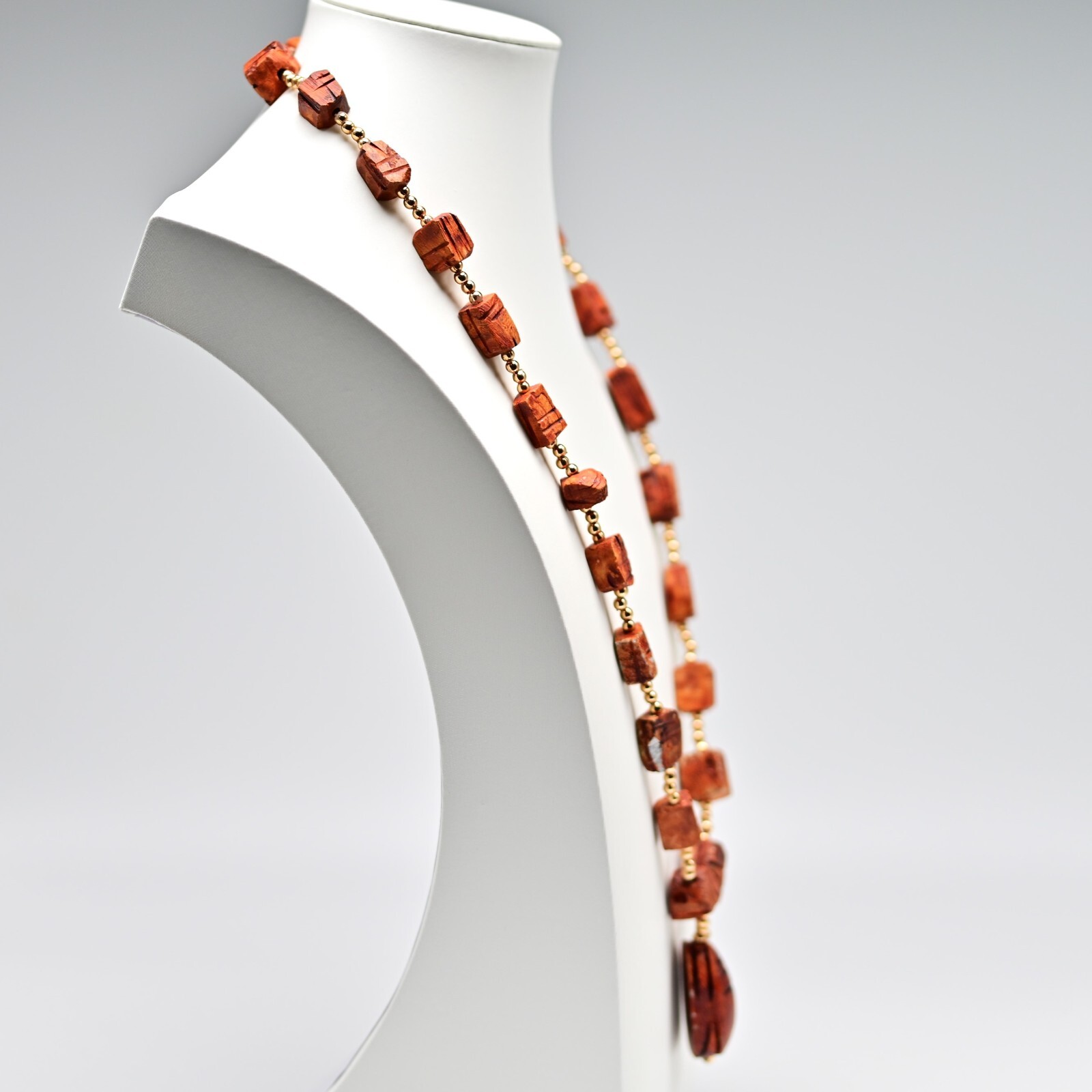 Vintage Original East India Red Agate Carnelian Gemstone Pendant Estate Necklace