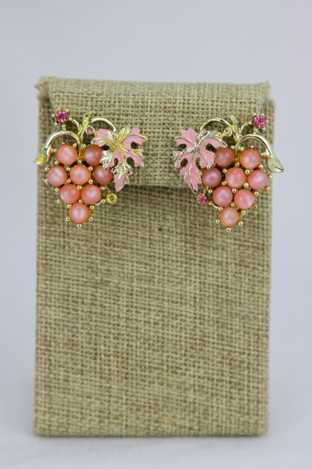 Pink Moonglow Clip-On Earrings, Grape Clusters, 14gr