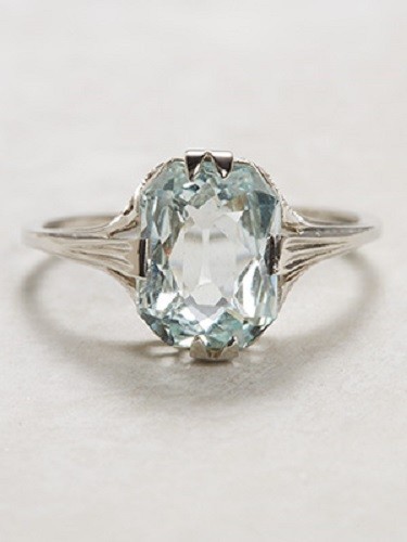 Edwardian Art Deco Asscher 2.2CT Aquamarine Engagement 14K White Gold FN Ring