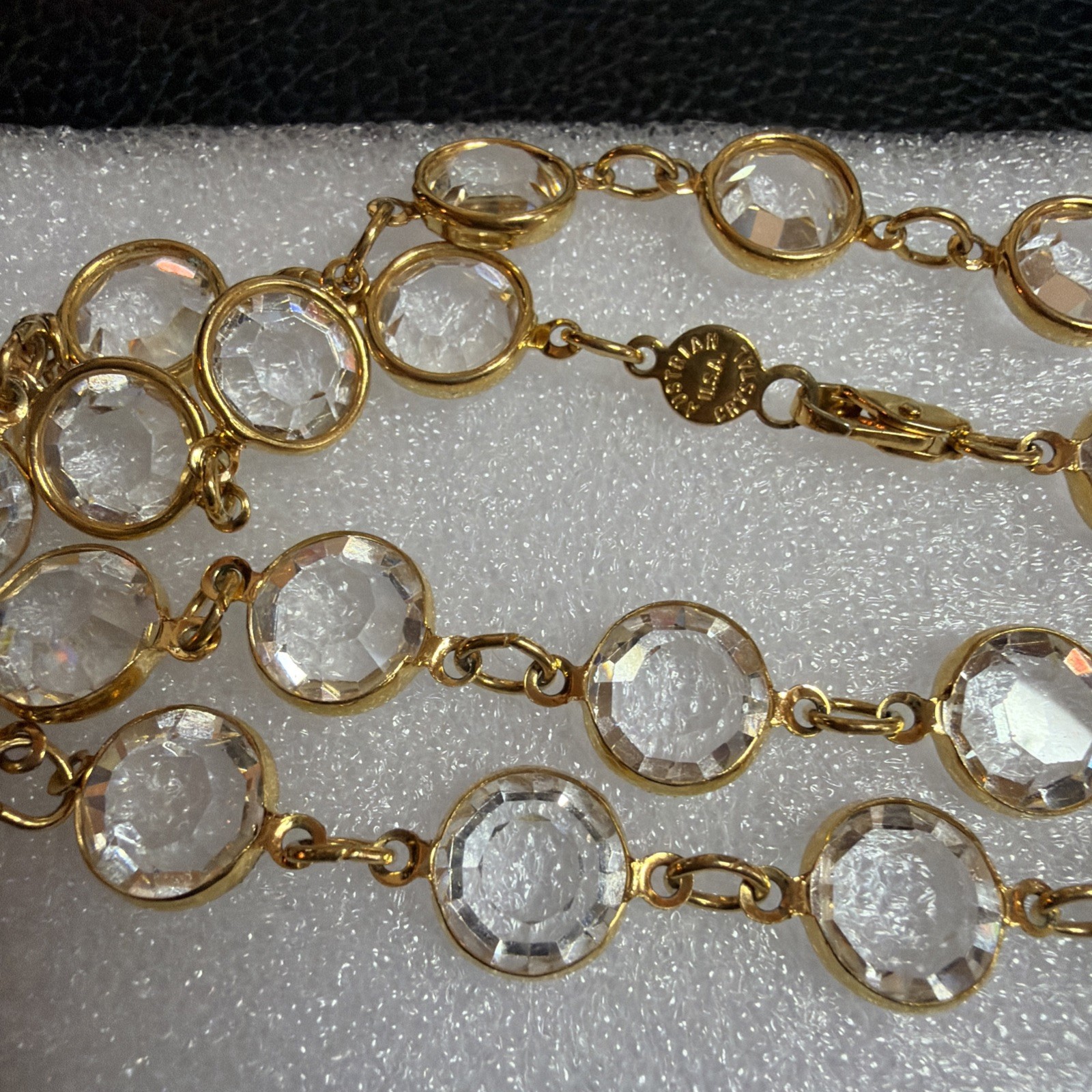 Vintage AUSTRIAN CRYSTAL USA – Gold tone Clear Bezel Crystals 35” Necklace