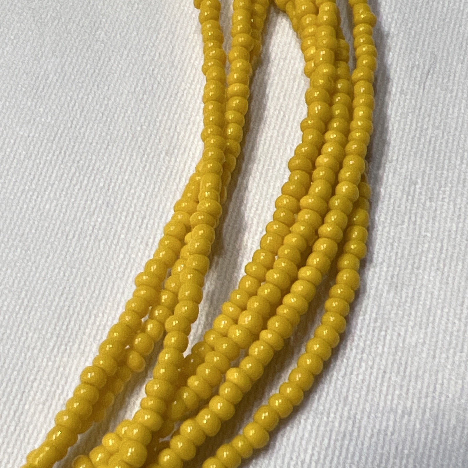 Vintage Brass-tone Yellow Glass Sead Bead Necklace Multistrand 21″