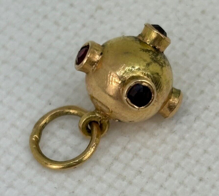 Vtg 18K GOLD Red Ruby Gemstone SPUTNIK Necklace PENDANT Bracelet CHARM