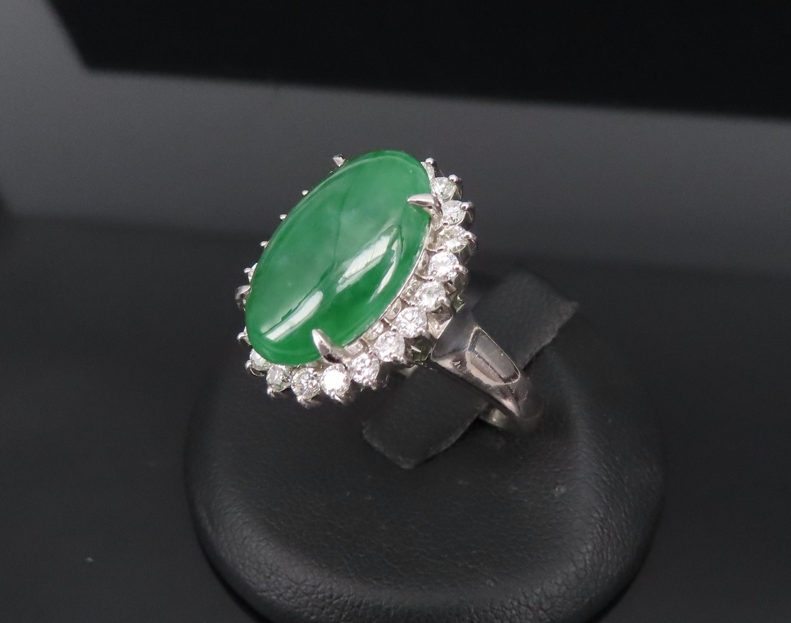 5.95ct Natural Green Jadeite Jade 0.75ct Diamond Platinum Ring Size 8.5