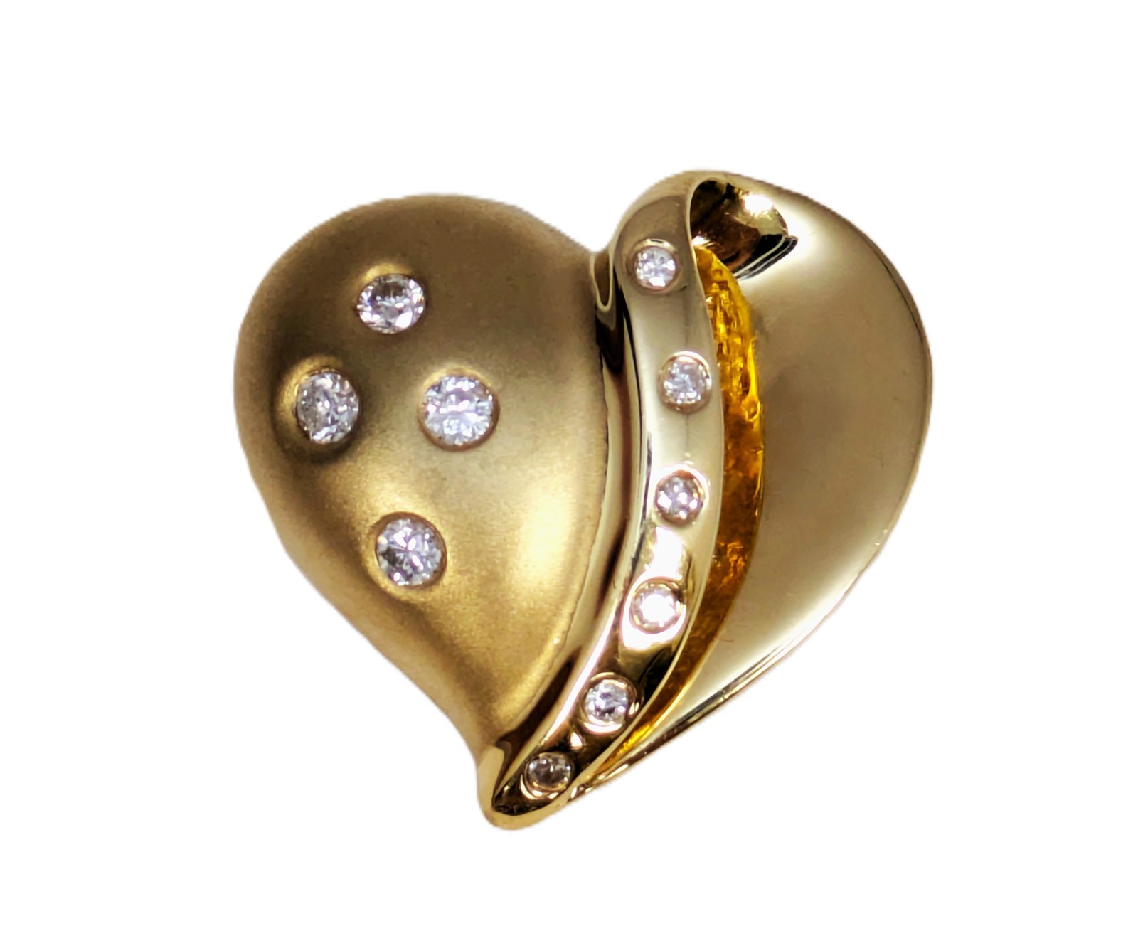 14K Gold & Diamond Heart Pendant, 1” by 7/8”
