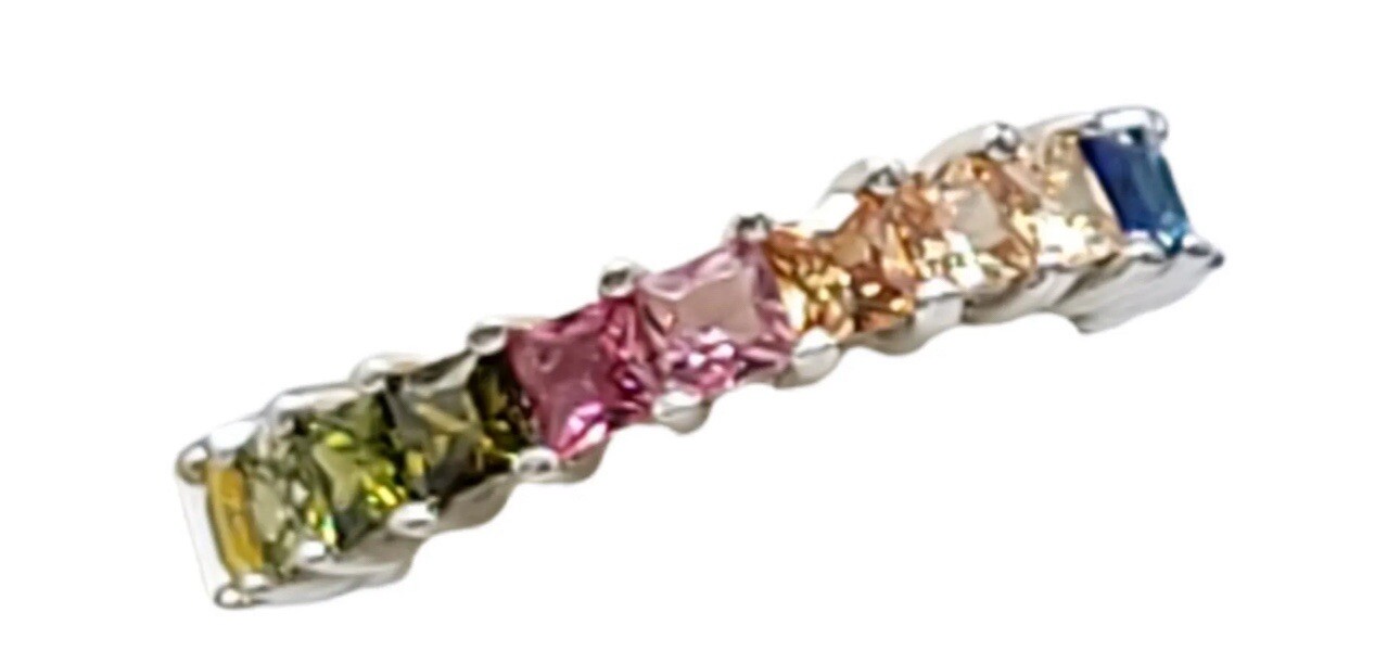 Vtg GM 925 Sterling Silver 20 Rainbow CZs Eternity Band Ring Size 6 Pride 3g New