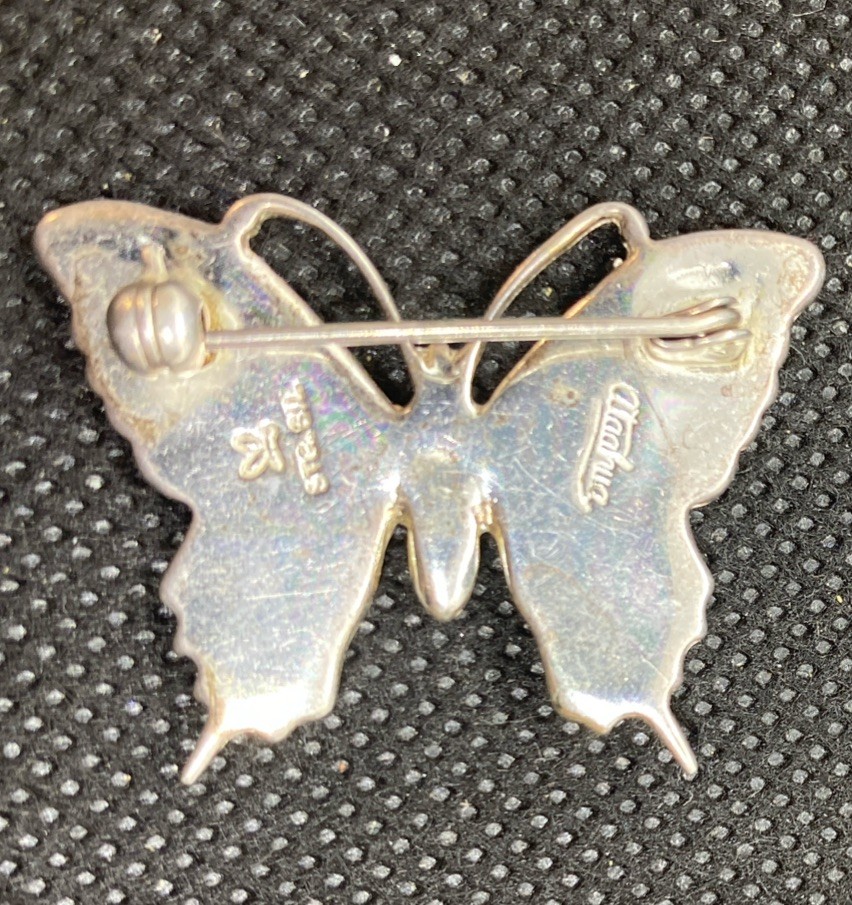 Ataahua Sterling Silver Butterfly Paua Shell Brooch From New Zealand .925