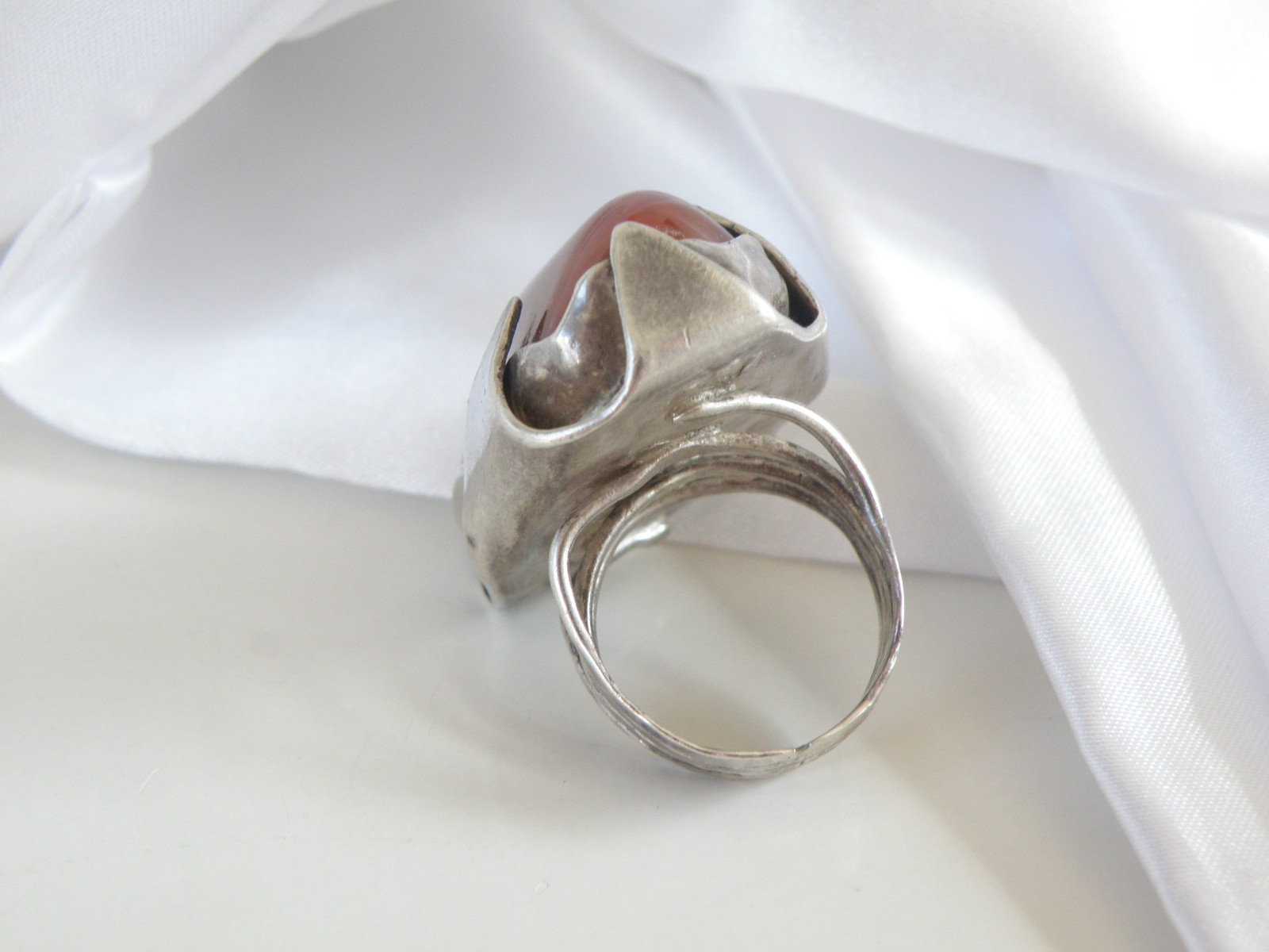 Vintage Sterling Silver 925 Banded Agate Brutalist Modernist Statement Ring 7