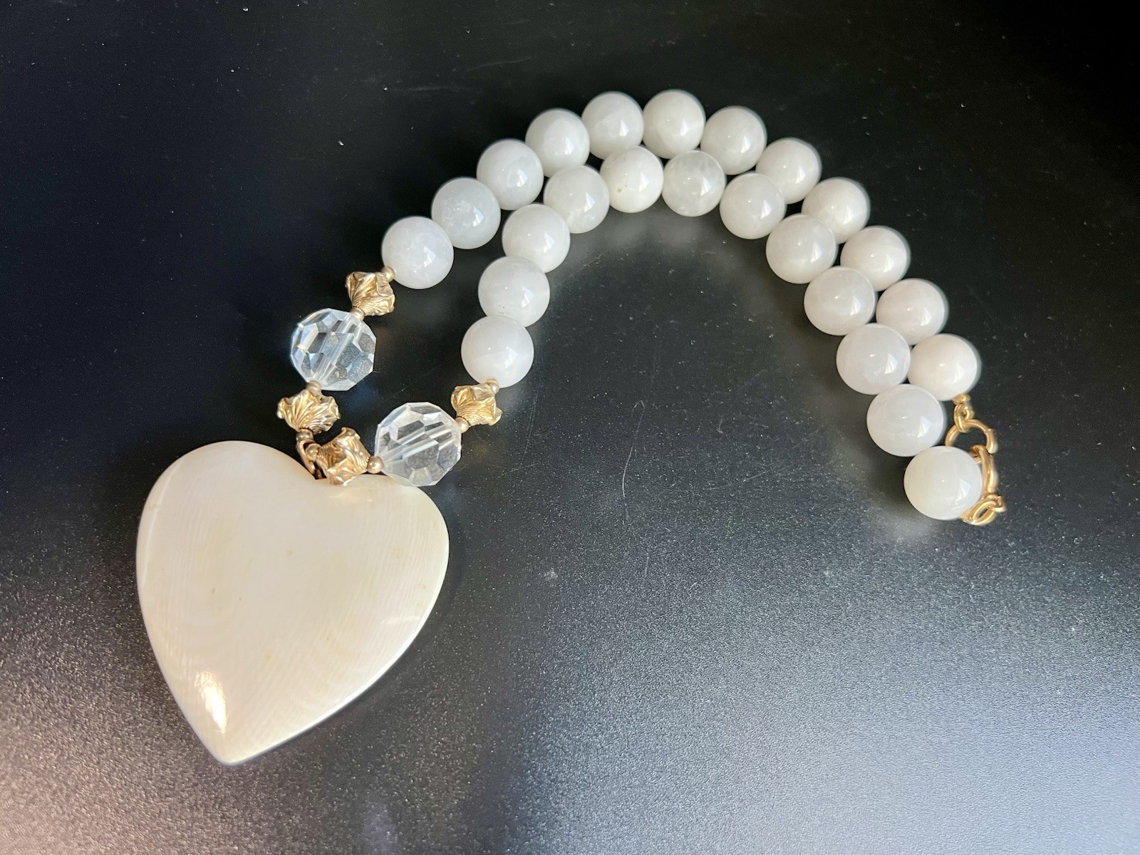 Vintage Collar Necklace White Stone Gemstone Heart Chunky 18” NOS RO-DO Saks AC
