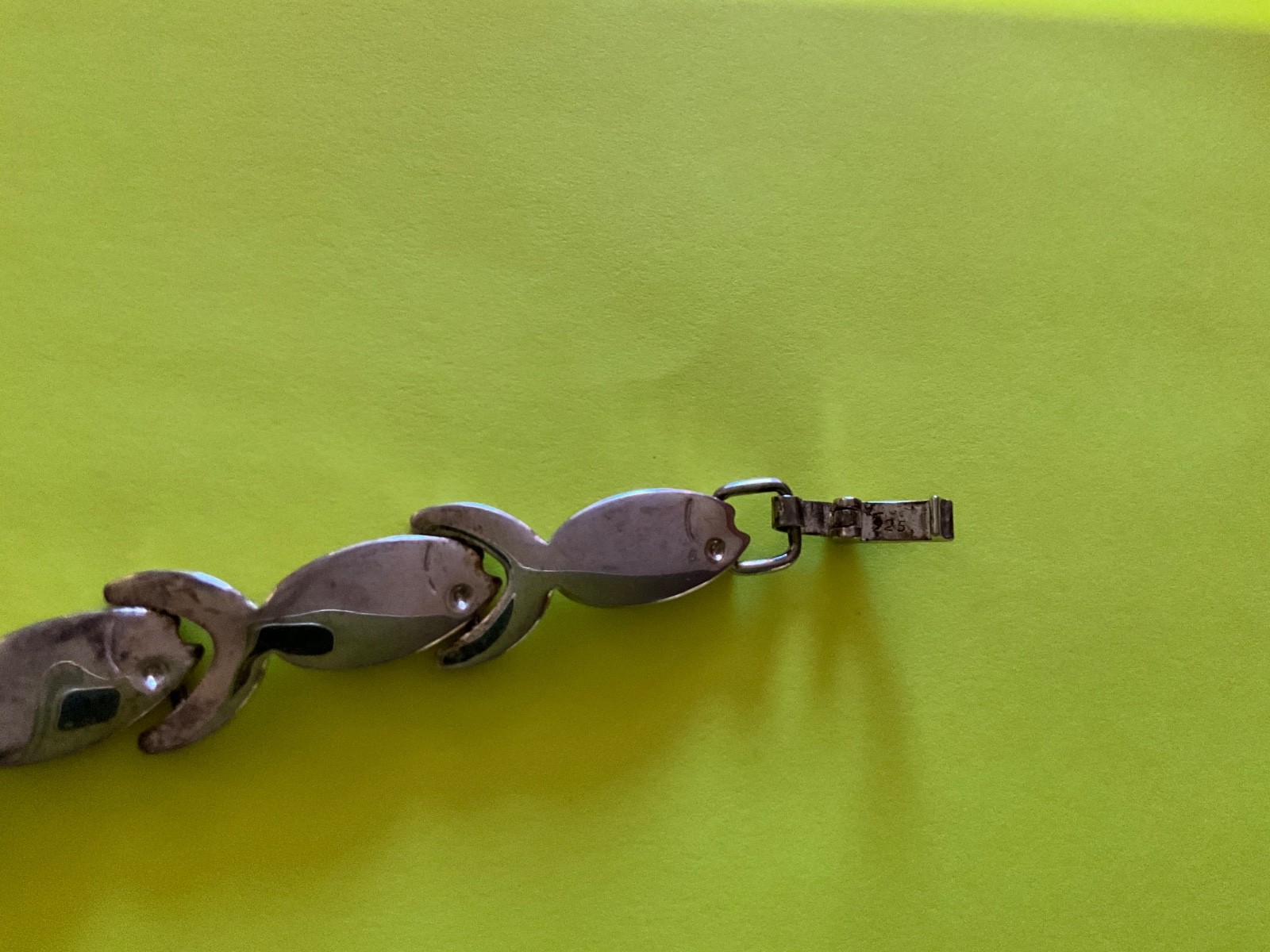 Vintage Mexico 925 Sterling Silver Stylized FishPanel Link Bracelet Eagle Mark