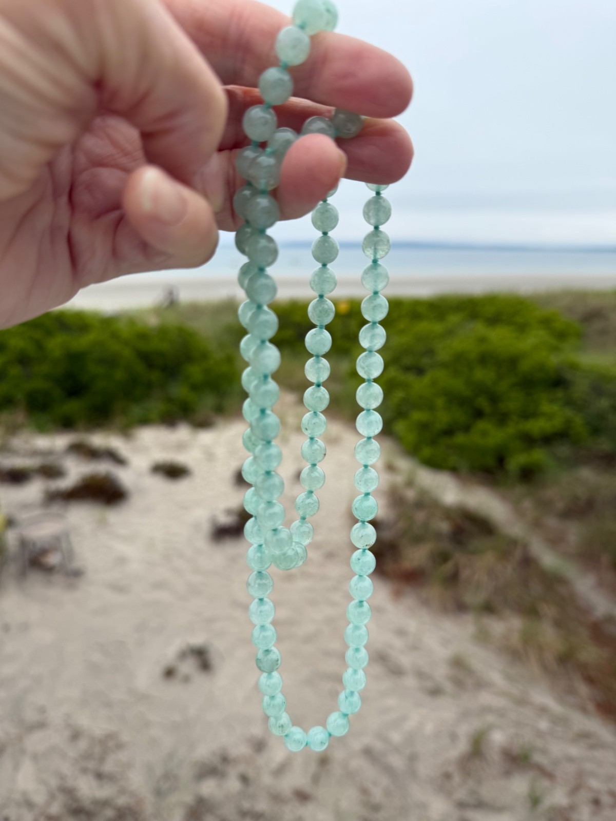 Amazing Translucent Pale Green Continuous 30″ Jadite Bead Necklace Hand Knotted