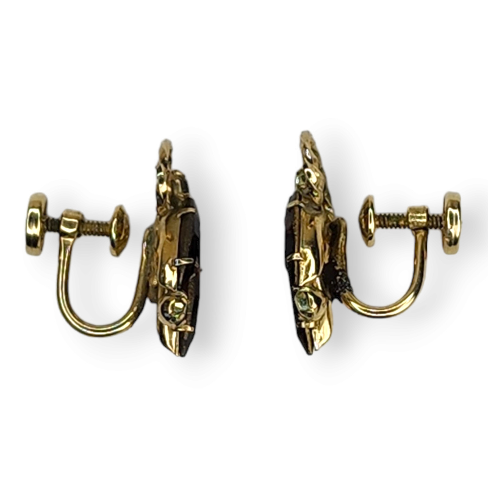 Vintage 1/20th Gold Filled Topaz and Clear Rhinestone Screw Back Earrings