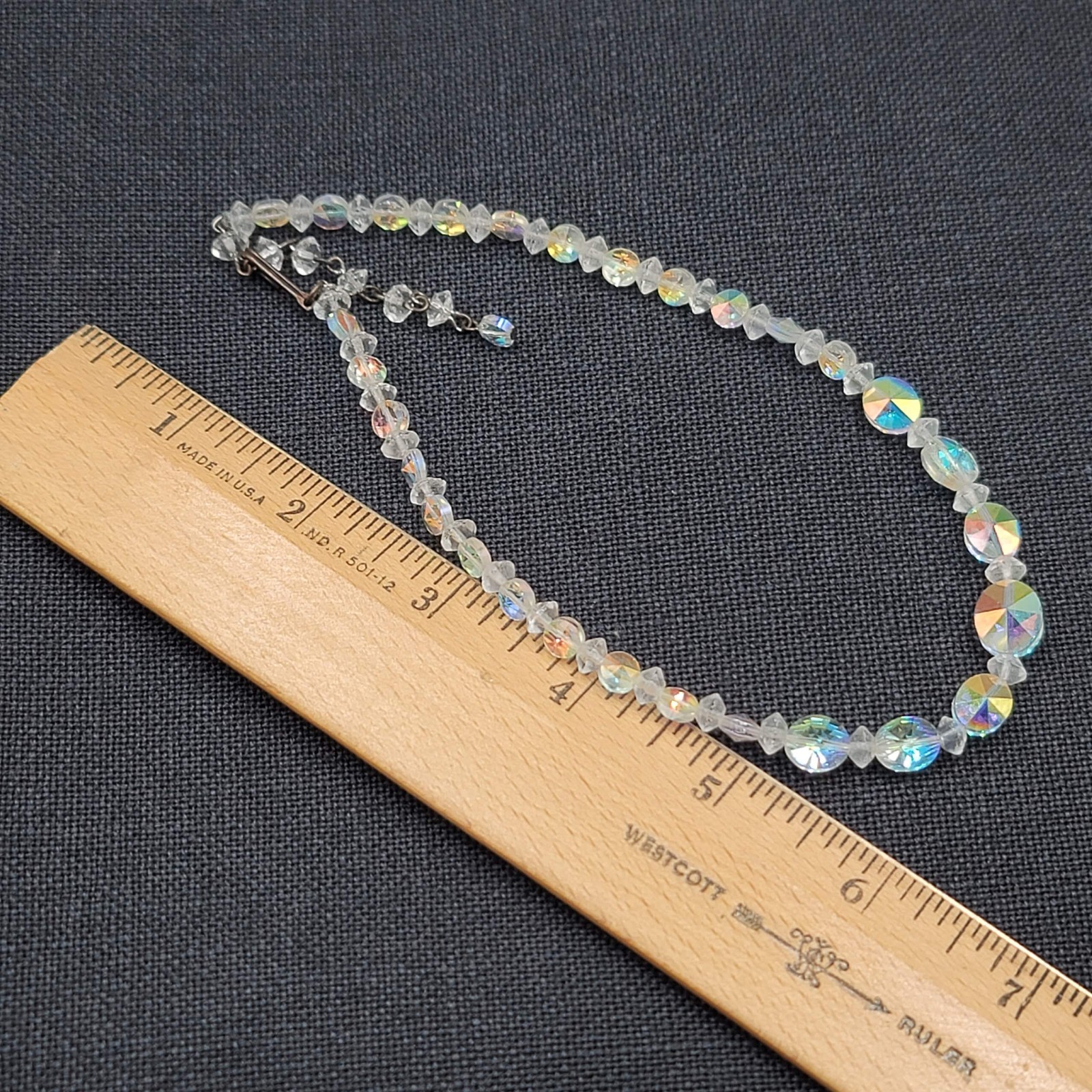 Vintage Aurora Borealis AB Bead Necklace Estate Costume Jewelry 15″