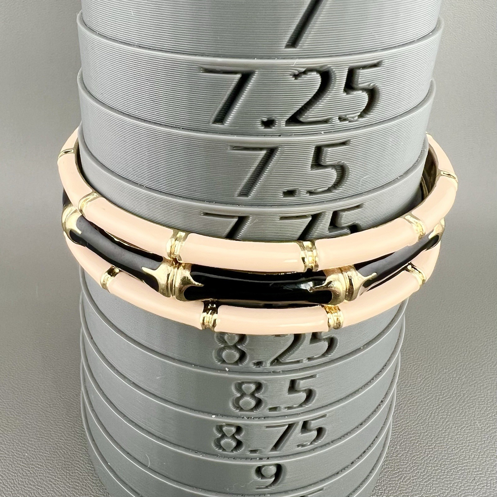 Vintage Bangle Bracelet Lot Bamboo Enamel Gold Tone Pink Black 8”