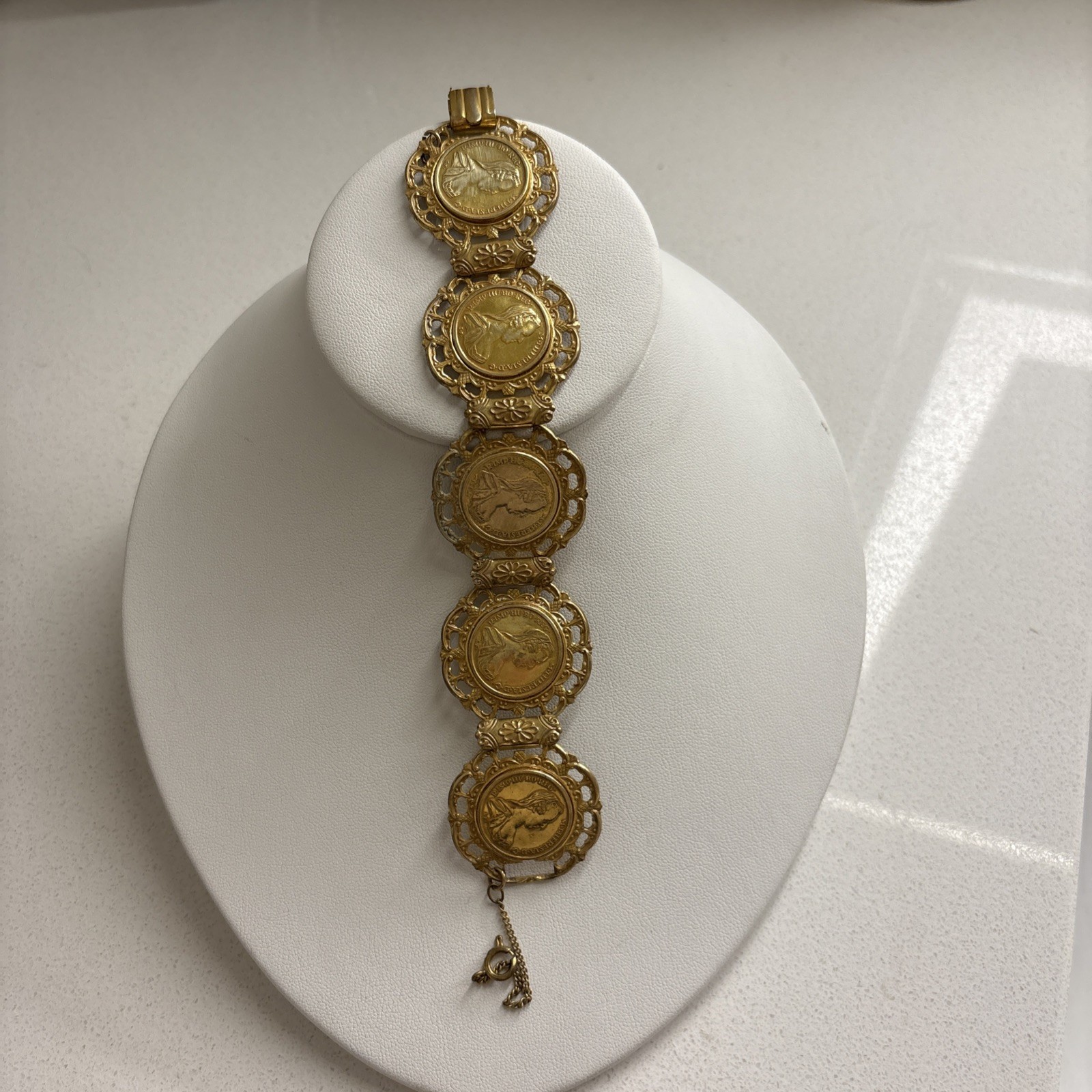Miriam Haskell Vintage Gold Plated Coin Bracelet—Queen Of Australia—Statement!