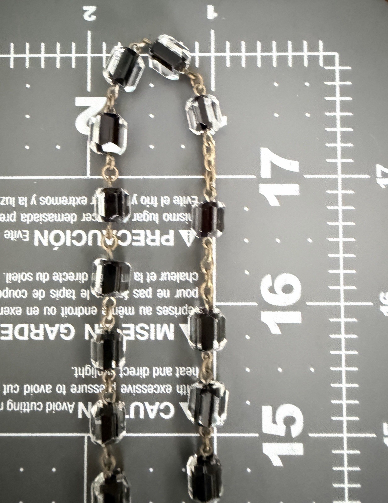 Antique Czech Jet Black & Clear Geometric Glass Bead 60″ + Extra Long Necklace